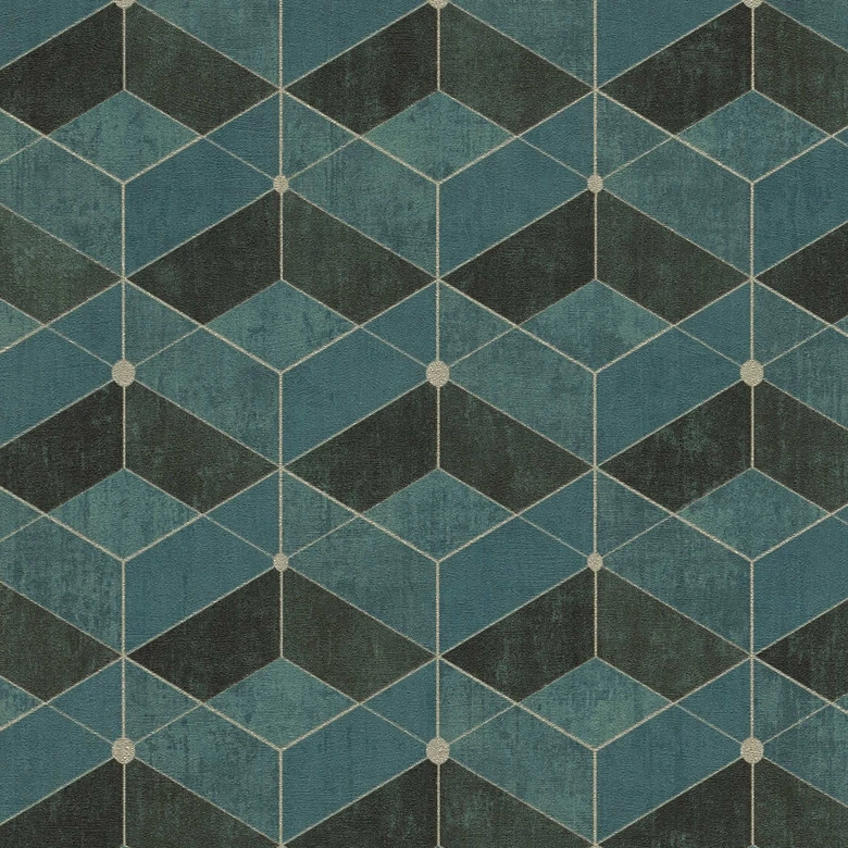 Livingwalls 3D Tapete Titanium 3 Vliestapete geometrisch grün, gold, schwarz 