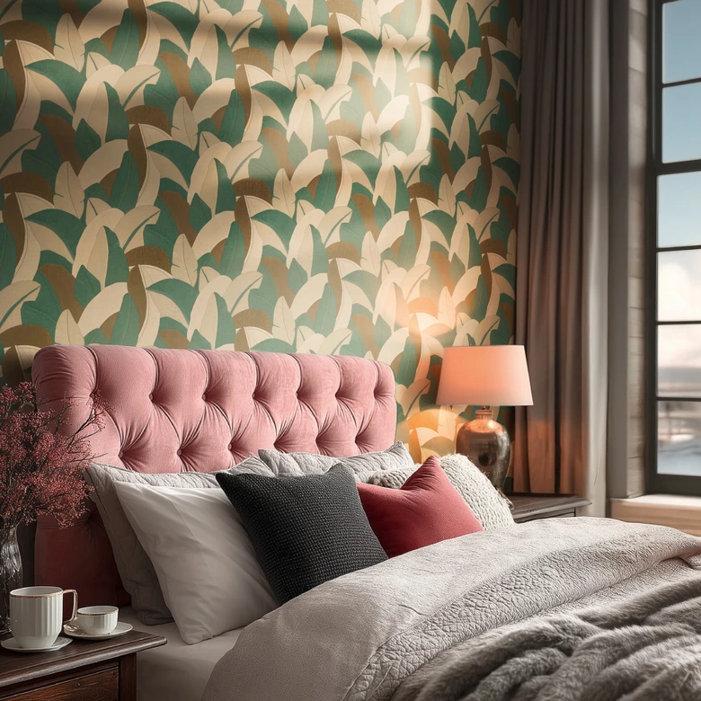 Vliestapete Isabelle Golden Canopy Palmen Petrol Beige - Palmenblätter Dschungel braun grün 