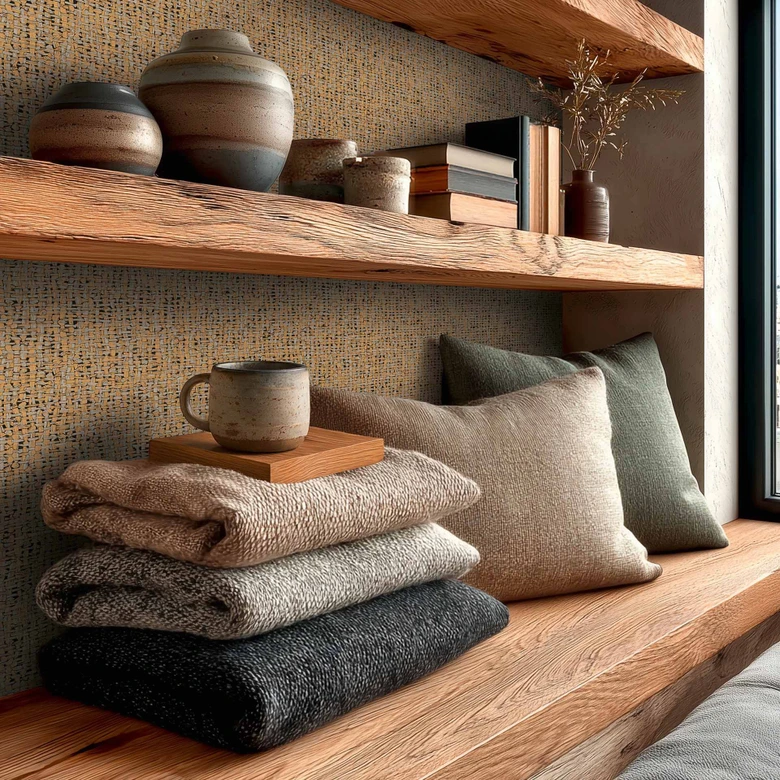 Vliesbehang Jan Studio Sense & Surface weave oranje grijs - Stud!o weave rotan zwart 