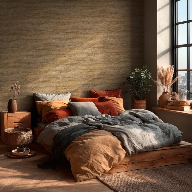 Vliestapete Tamika Raw Heritage Steinoptik Braun Beige - Maueroptik Putzoptik gelb metallic 