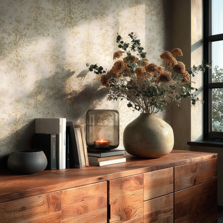 Vliestapete Astrid Whispering Woods Beige Creme Metallic - Waldtapete Bäume Aquarell Vinyl 