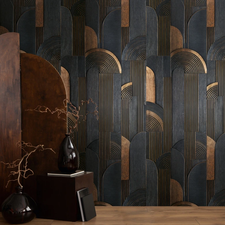 Non-woven Wall Mural Art Deco Bows Black Brown Beige matt expandable 1,59 x 2,80 m Wall Art 