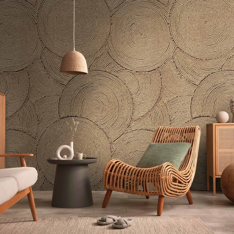 Icke-vävd tapet 3D cirklar beige brun matt utdragbar 1,59 x 2,80 m Icke-vävd tapet väggmålning 