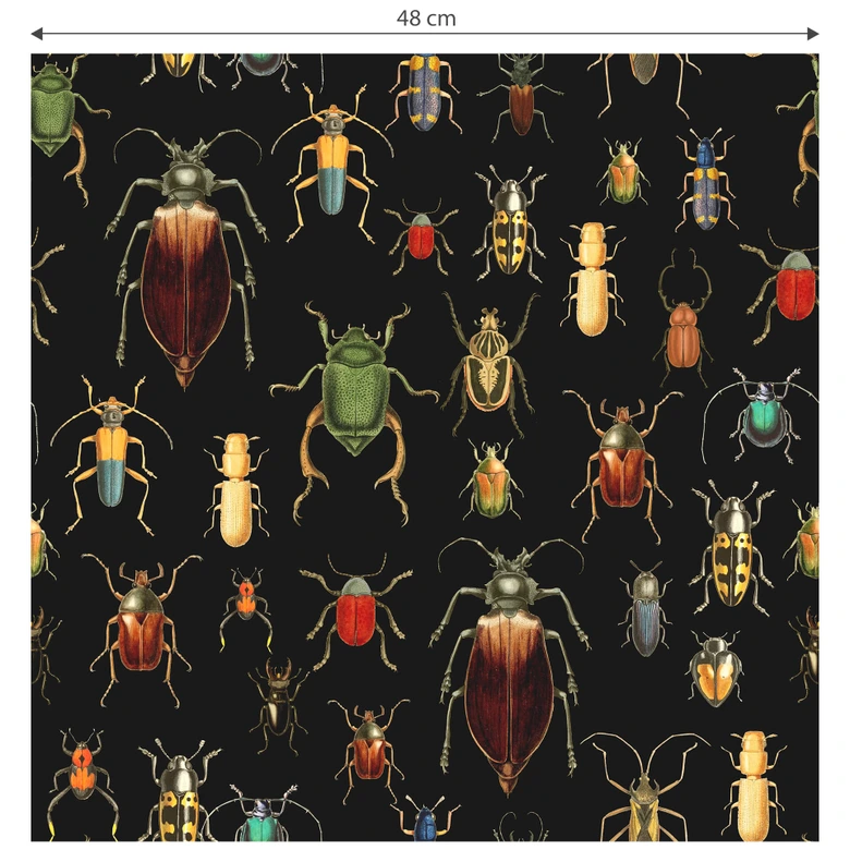 Papier peint à motifs UN Designs - Le paradis des scarabées (fond noir) 
