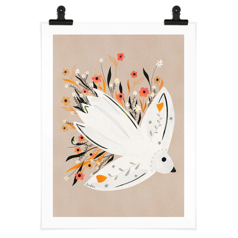 Poster Colombe de la paix avec petites fleurs - Bloom 