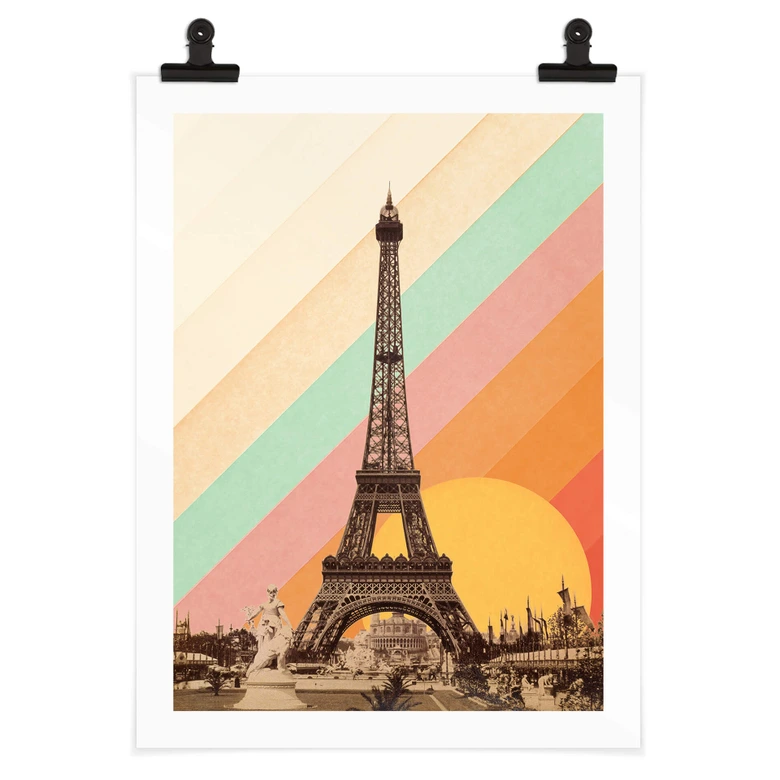 Poster Bodart - Retro Eiffelturm mit Regenbogen 