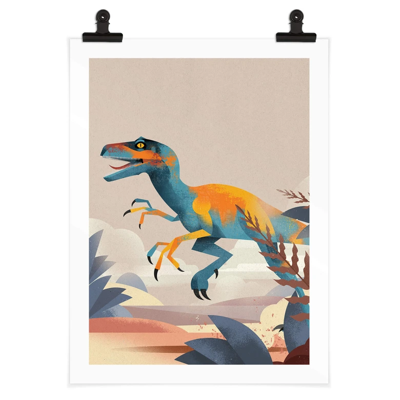 Kinder-Poster Dinosaurier - Velociraptor - Braun 
