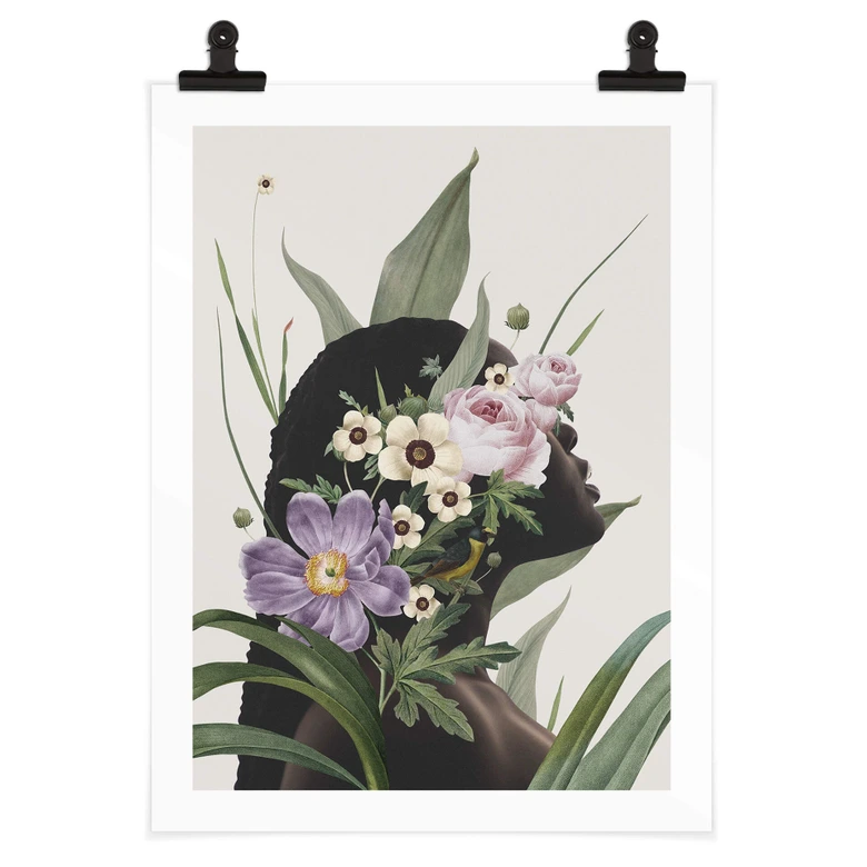 Poster Frida Floral Studio - Frauensilhouette mit Lila Blumen 