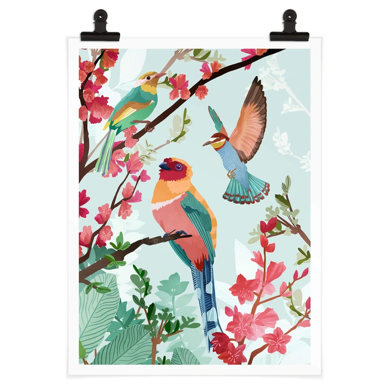 Póster Goed Blauw - Pájaros en verano 