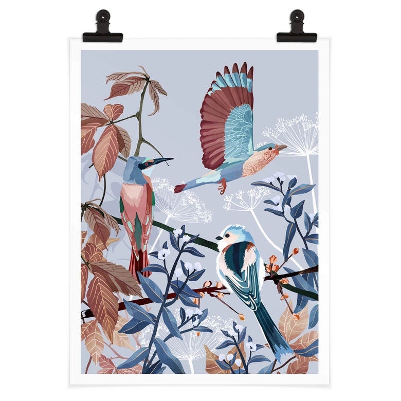Poster Goed Blauw - Vögel im Winter 