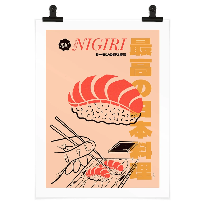 Poster Japanskt kök Vintage - Sushi Lax - Gomes 