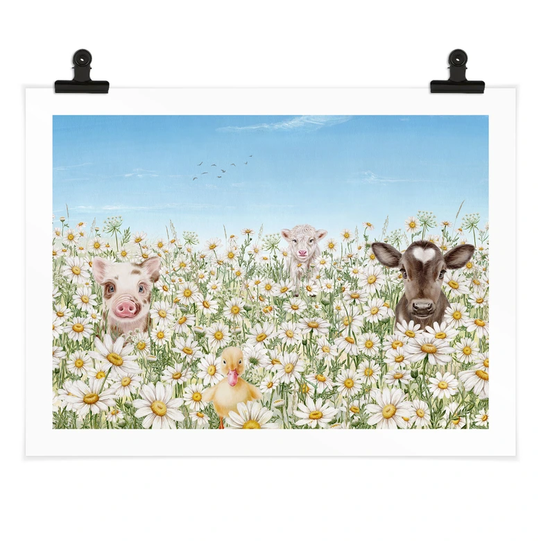 Kinderposter Bauernhoftiere auf der Blumenwiese - Kikki Belle 