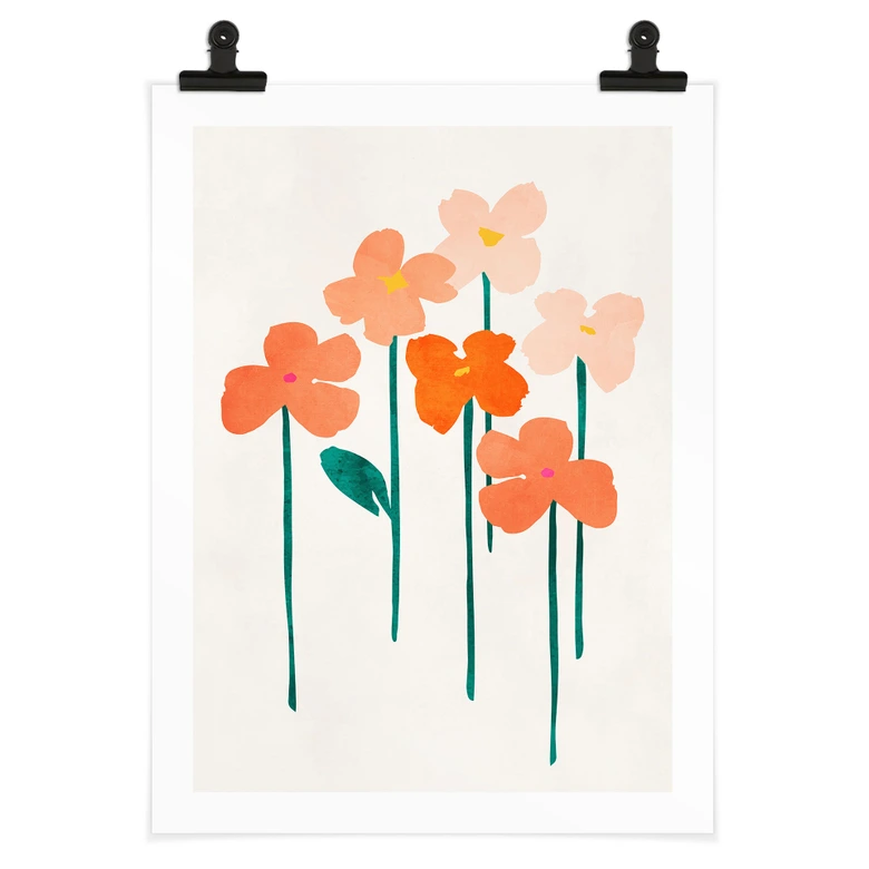 Poster Kleine Blumen in Peach-Farben - Kubistika 