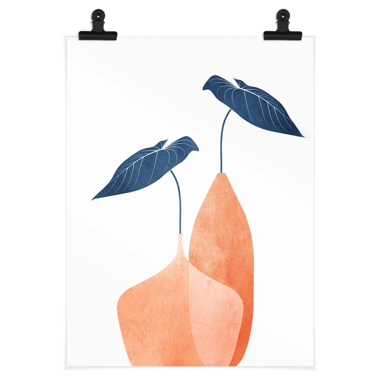 Poster Monstera-Blätter in zwei apricotfarbenen Vasen - Kubistika 