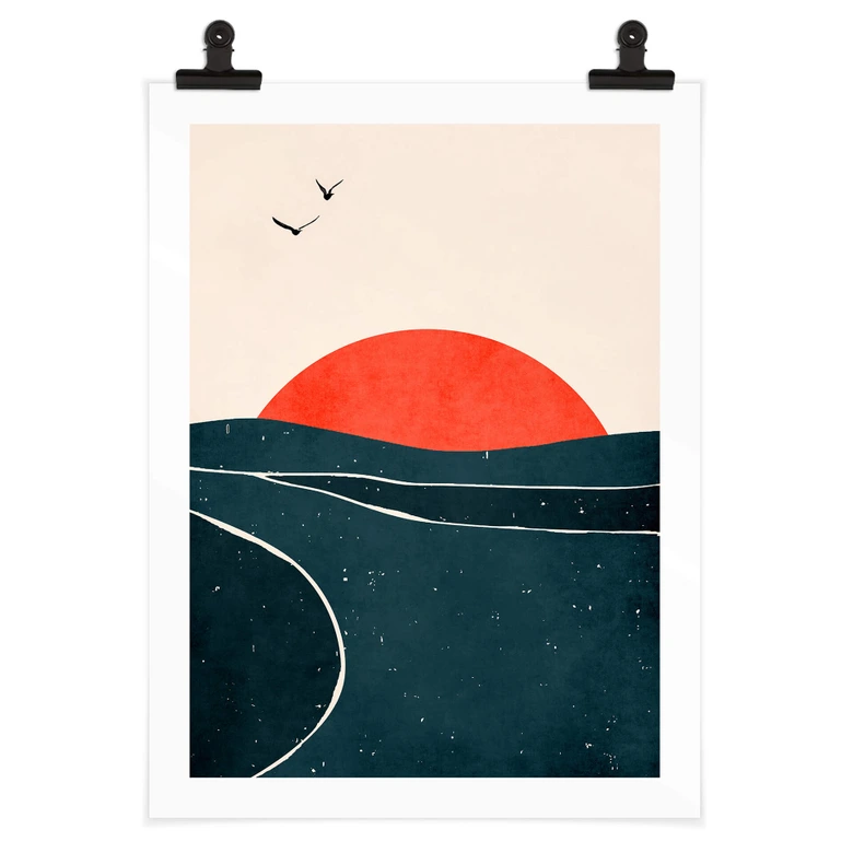 Poster Sonnenuntergang am Meer mit Tauben - Kubistika 
