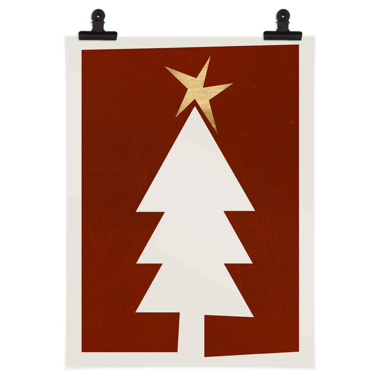 Poster Kubistika - Kerstboom met Gouden Ster - Kerstposter 