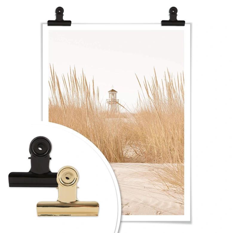Poster Leuchtturm im Dünengras 