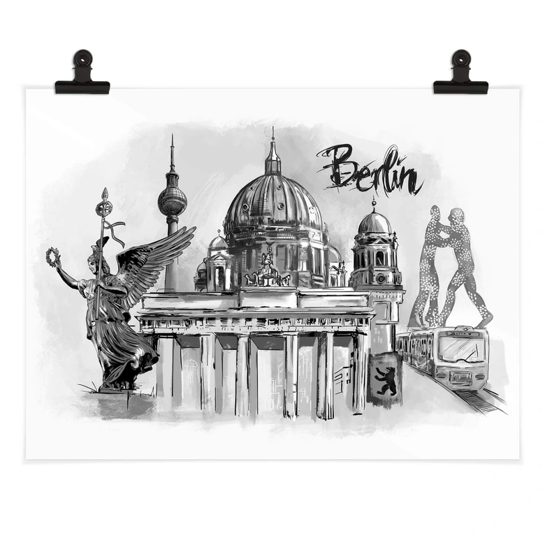 Poster Love your City - Berlijn zwart wit 
