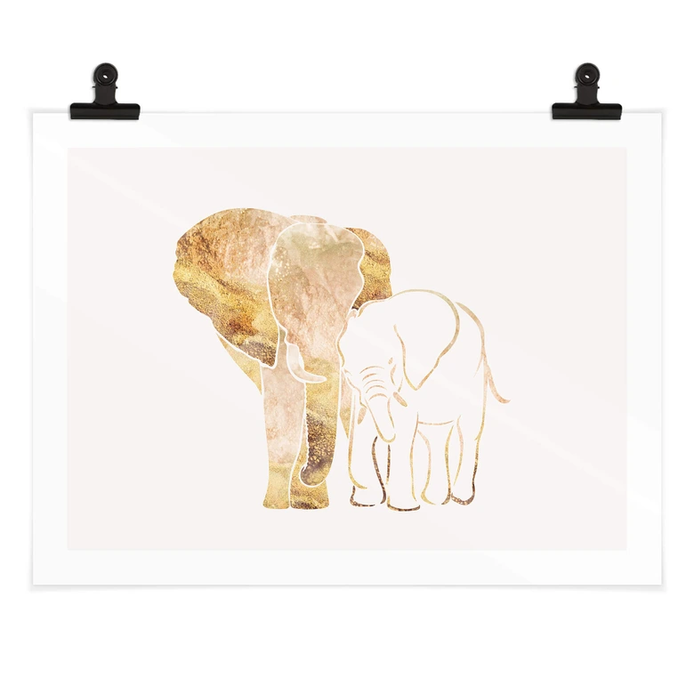 Poster Manovski - Linjekonst - Gyllene elefanter 