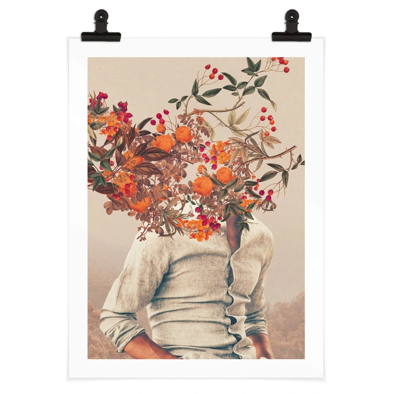 Poster Moth - Mann mit Blumen - Surreale Kunst 