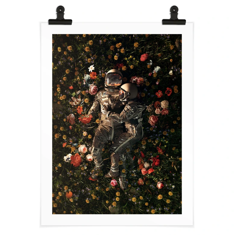 Poster Astronauten auf einer Blumenwiese - Nicebleed 