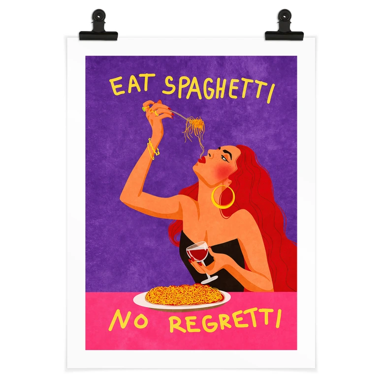 Plakat Spaghetti og vin - Oltmanns 