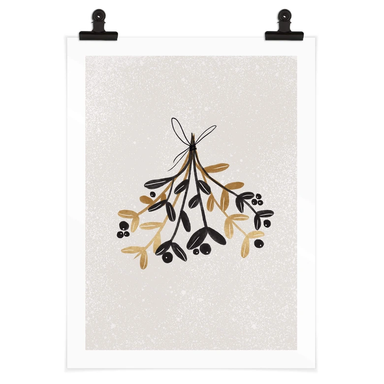 Poster Weihnachten - Mistelzweig in schwarz gold - Orara Studio 