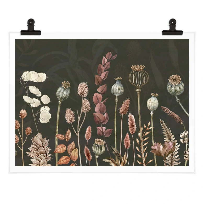 Poster Sir Edward - Torkade blommor Oliv 