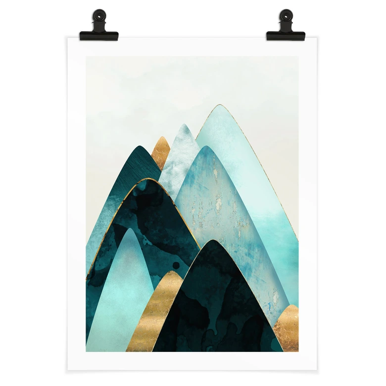 Poster Abstrakte Berge in Gold und Blau - SpaceFrog Designs 