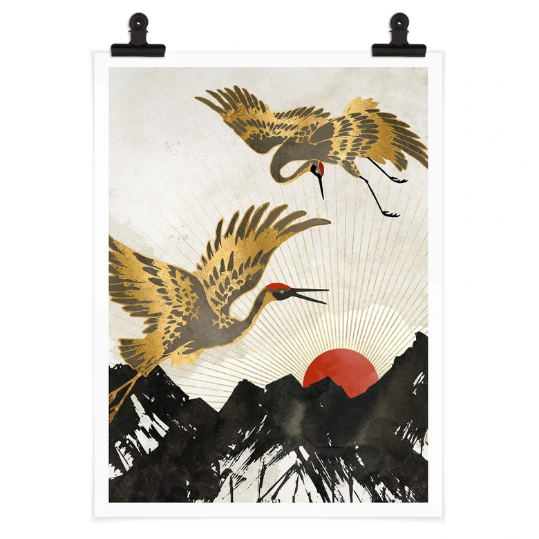 Poster SpaceFrog Designs - Gouden Kraanvogels - Japandi 