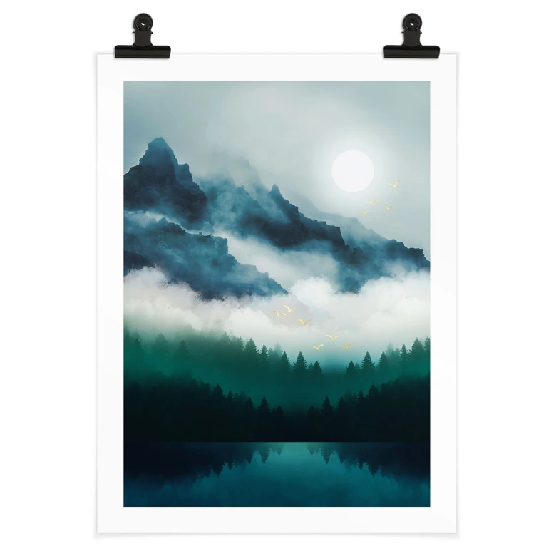 Poster Neblige Landschaft in der Nacht - SpaceFrog Designs 
