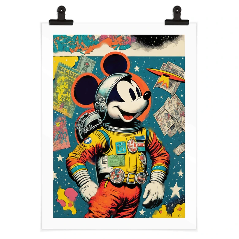 Poster Treechild - Mickey als Astronaut im Retro Stil 