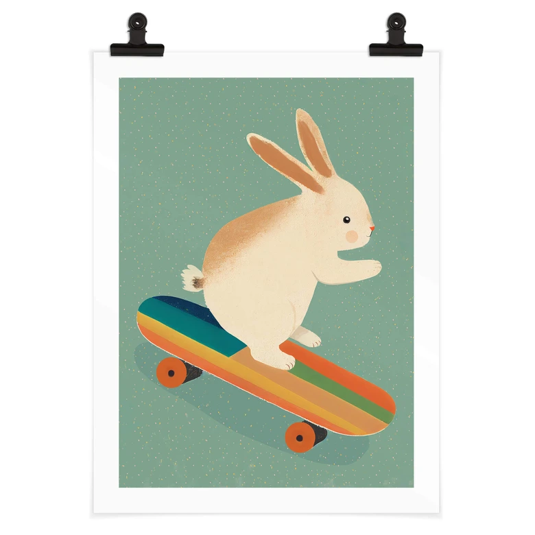 Poster Treechild - Niedlicher Hase auf einem Skateboard 