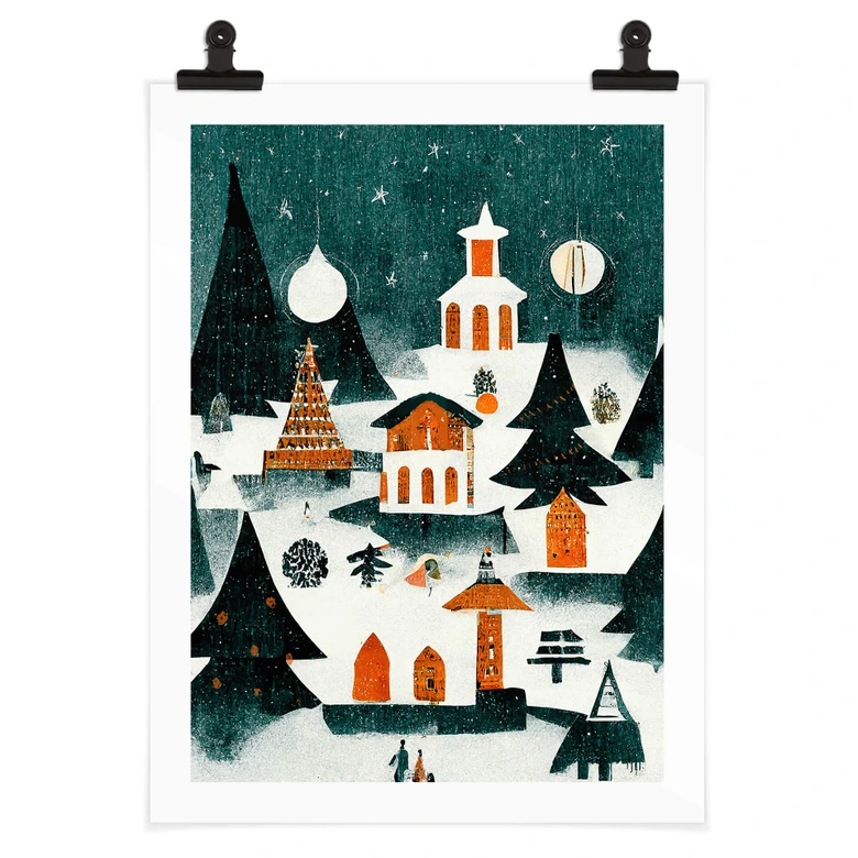 Poster Weihnachten - Winterlandschaft bei Nacht - Treechild 
