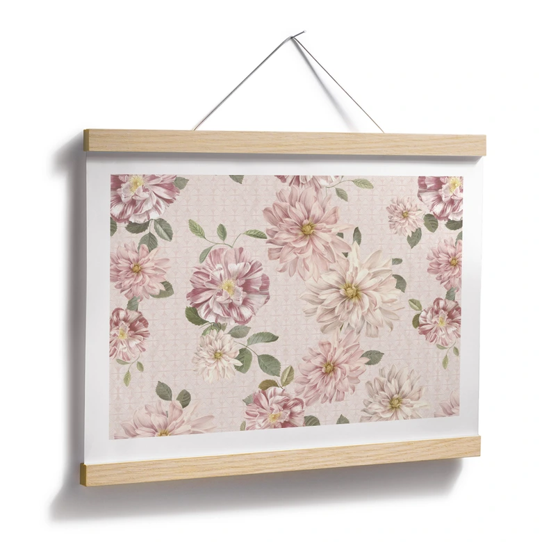Poster med blommor - Dahlior Shabby Chic Rosa - Bloomery Decor 