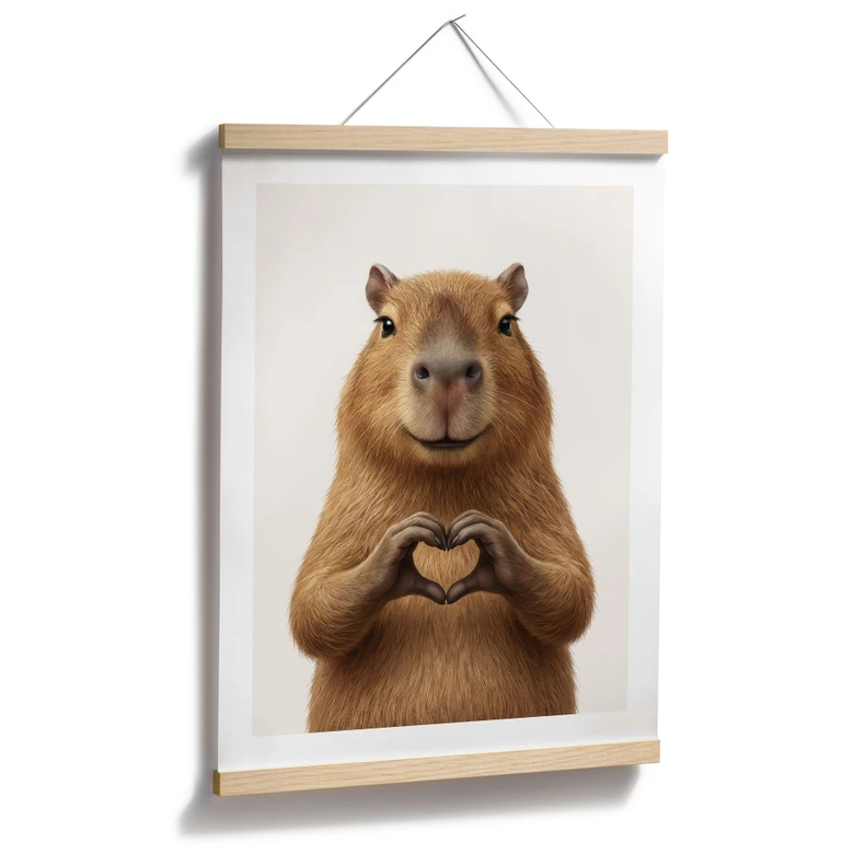 Poster Capybara med hjärthand 