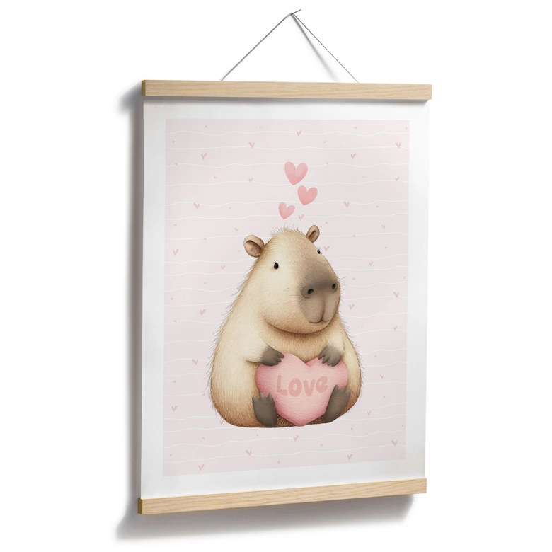 Capybara barnaffisch med kärlekshjärta 