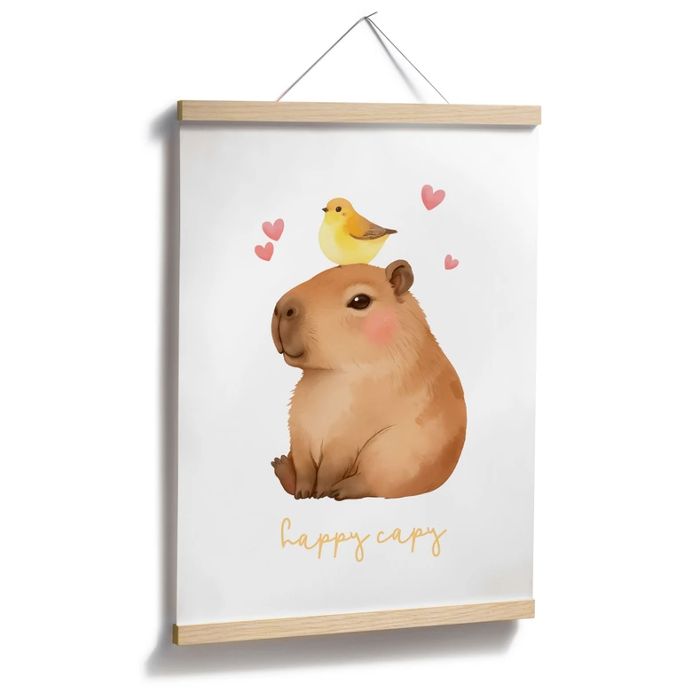 Póster para niños - Capibara con pájaro - Happy Capy 