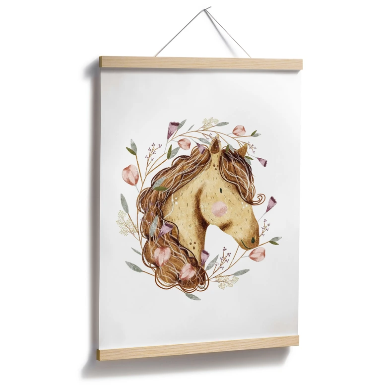 Poster Florales Pferdeporträt | Tierkunst für Pferdefreunde 