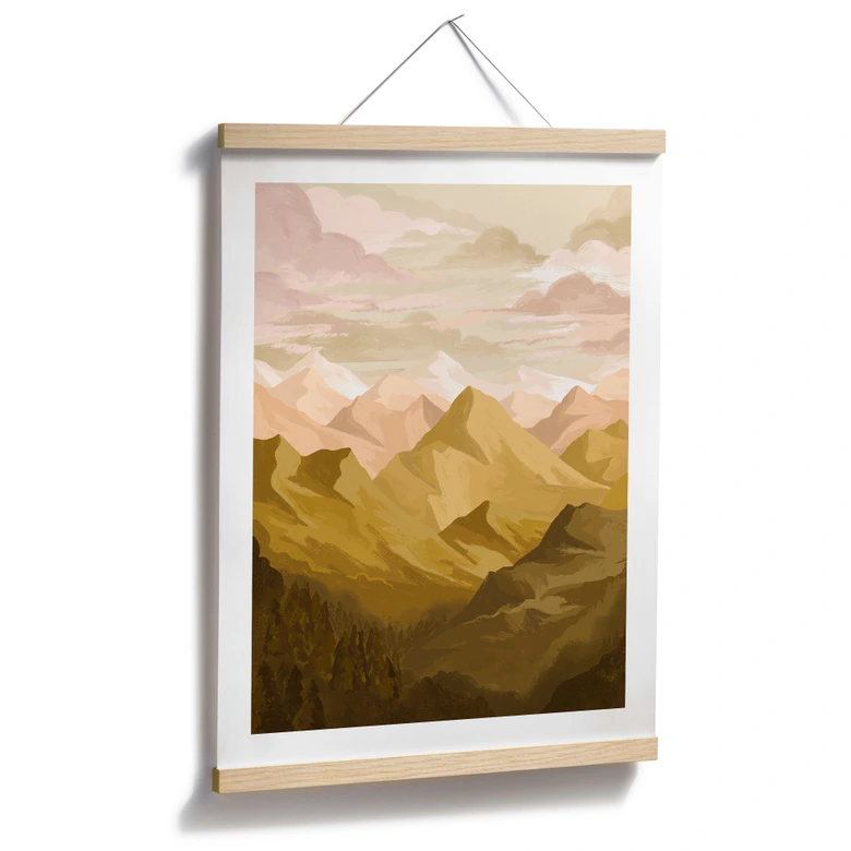 Poster Goldene Berge im Sonnenuntergang - Goed Blauw 