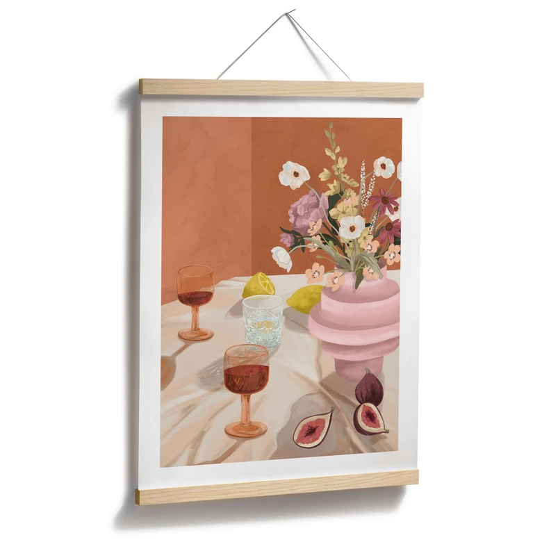Poster Sommer Stillleben mit Blumen und Wein - Goed Blauw 