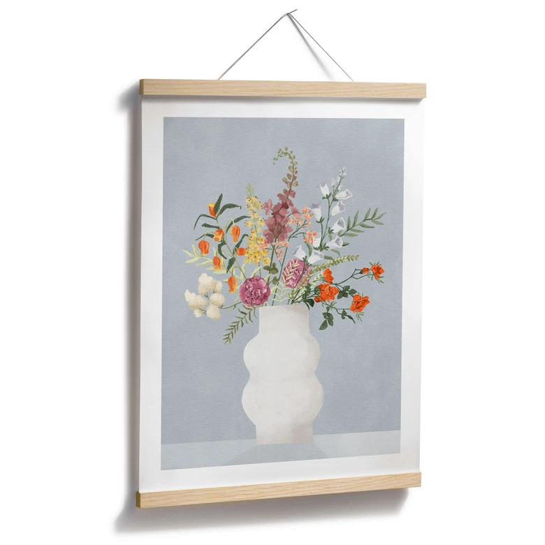 Póster de flores Delicado ramo sobre azul pastel - Goed Blauw 