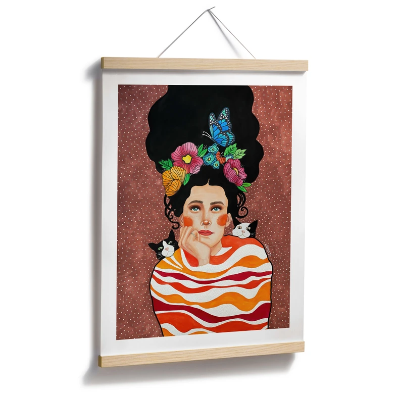 Poster Frau mit Blumenkrone und Katzen - Hülya 