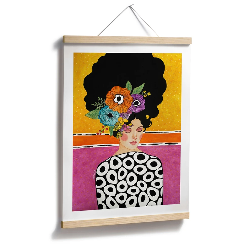 Poster Porträtmalerei - Frau mit bunter Blumenkrone - Hülya 