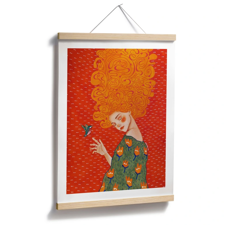Poster Kolibri und Frau im roten Licht - Hülya 