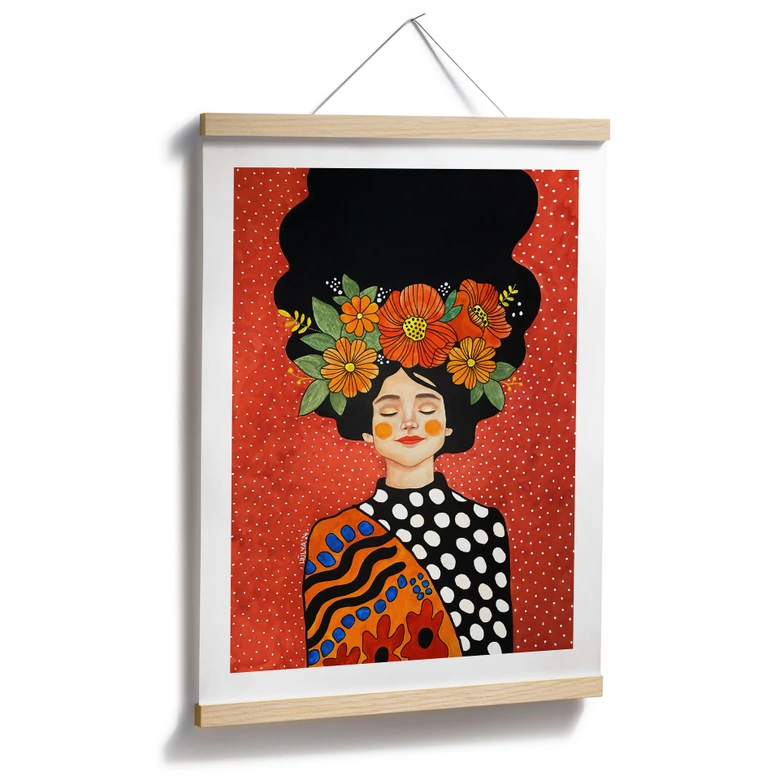 Poster Lächelnde Frau mit orangen Blumen - Hülya 