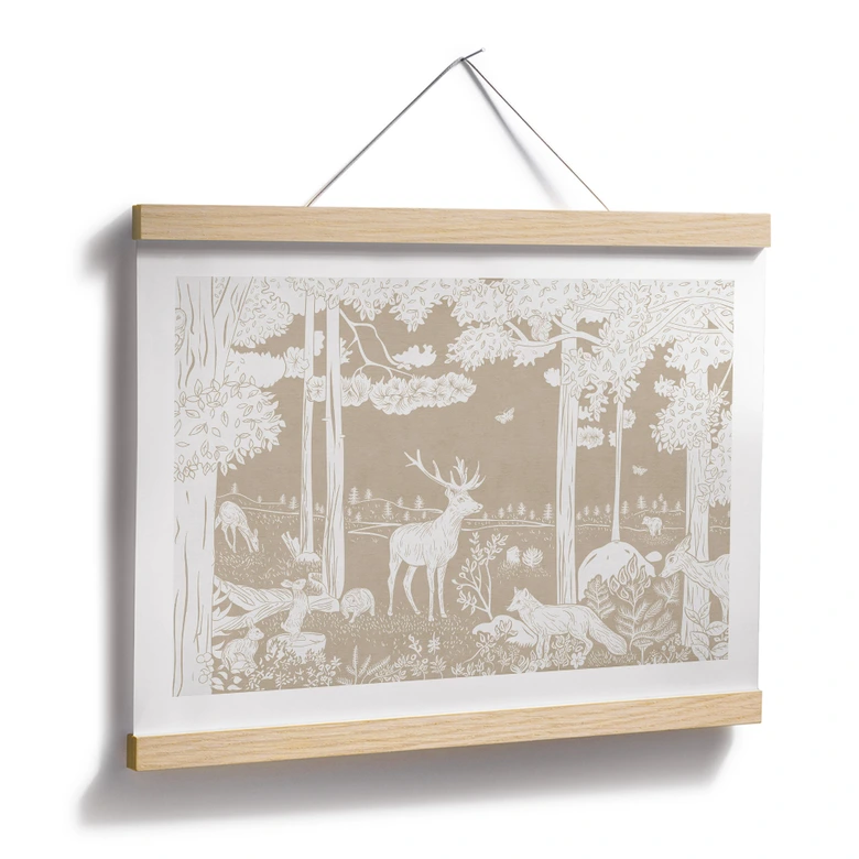 Poster Herbstlicher Wald mit Hirschen und Füchsen - Braun - Kikki Belle 