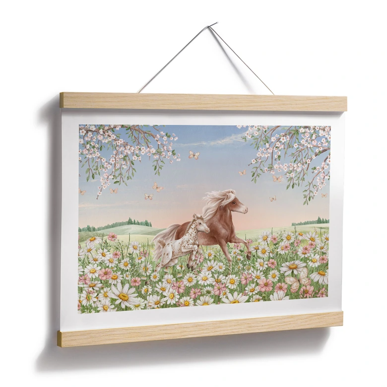 Heste i blomsterengen plakat - Kikki Belle 