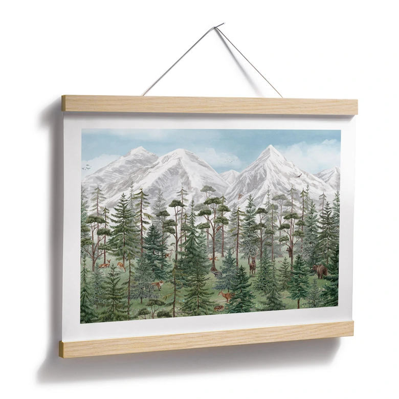 Poster Waldtiere im grünen Alpenwald | Naturmotiv für das Kinderzimmer - Kikki Belle 