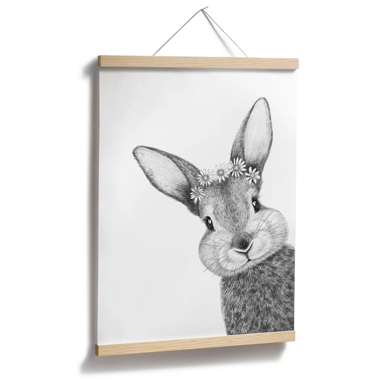 Póster Lindo conejito con flores de manzanilla - Korenkova 